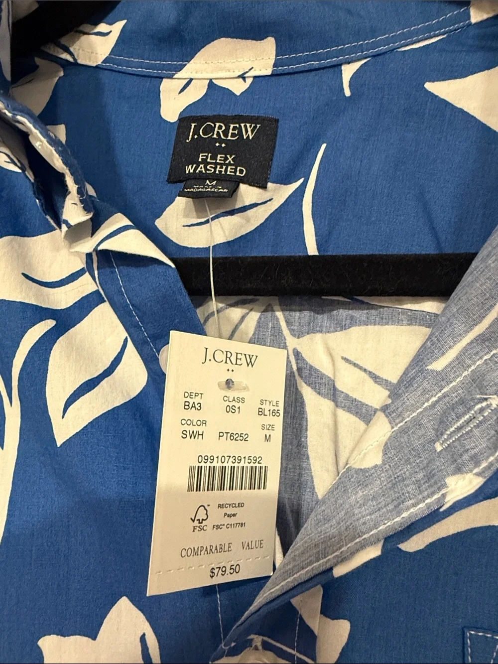 J. Crew Blue Short-Sleeve Floral Button-Down Shirt